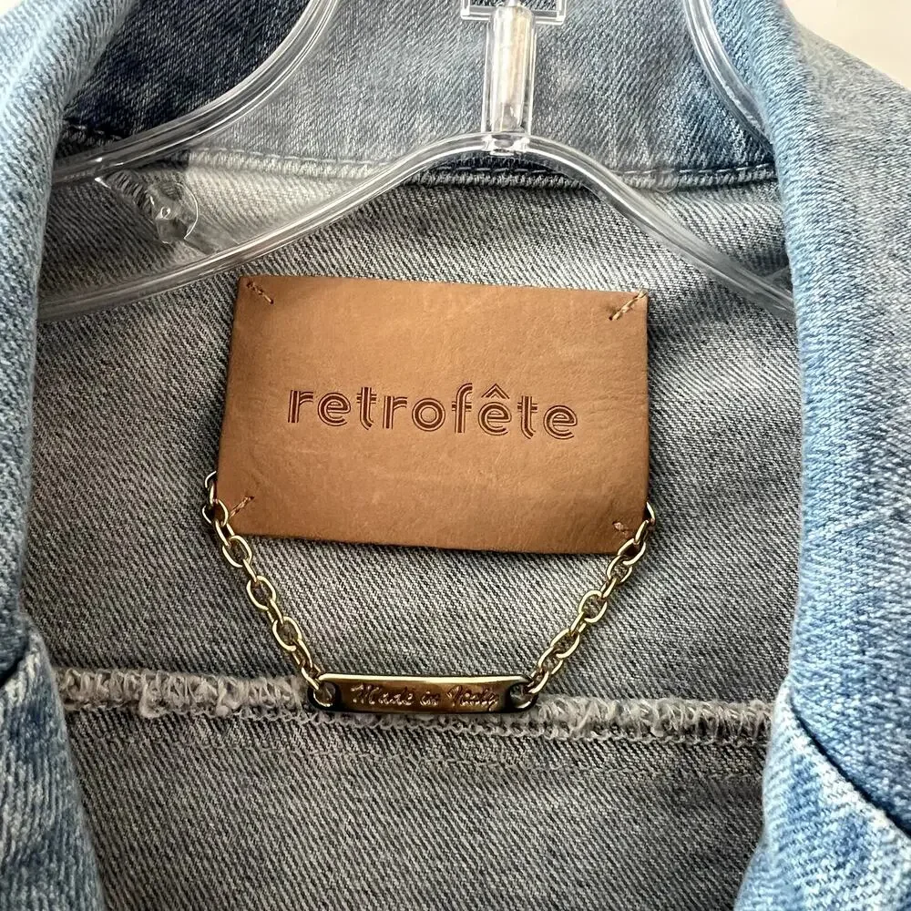 Retrofete Willa Jean Denim Mini Dress Blue XS Western Padded Shoulders - Picture 4 of 6